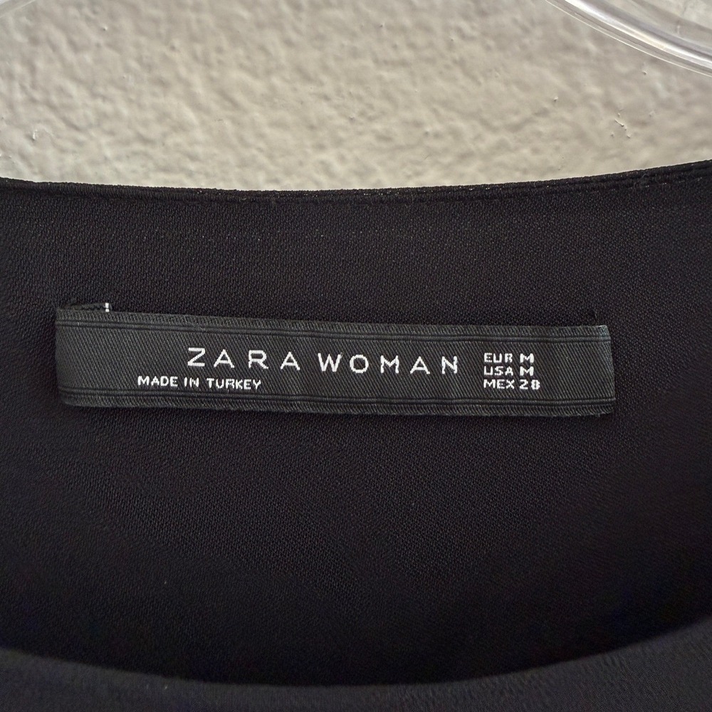 Zara Woman Black Layered Chiffon Blouse Sheer Long Open Sleeve Smocked Cuff M - Picture 3 of 9